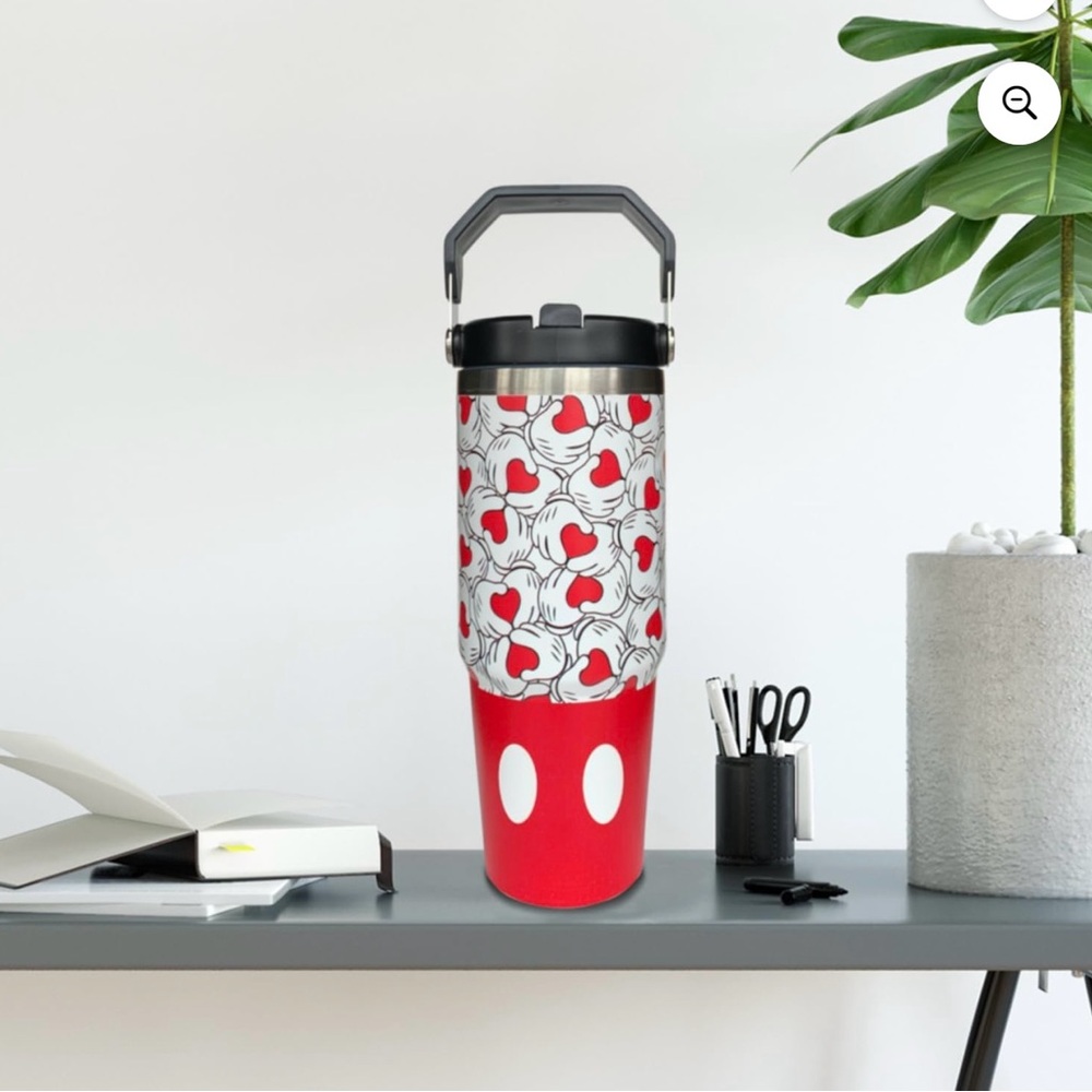 Red and White Travel Tumbler with Mickey Mouse Design